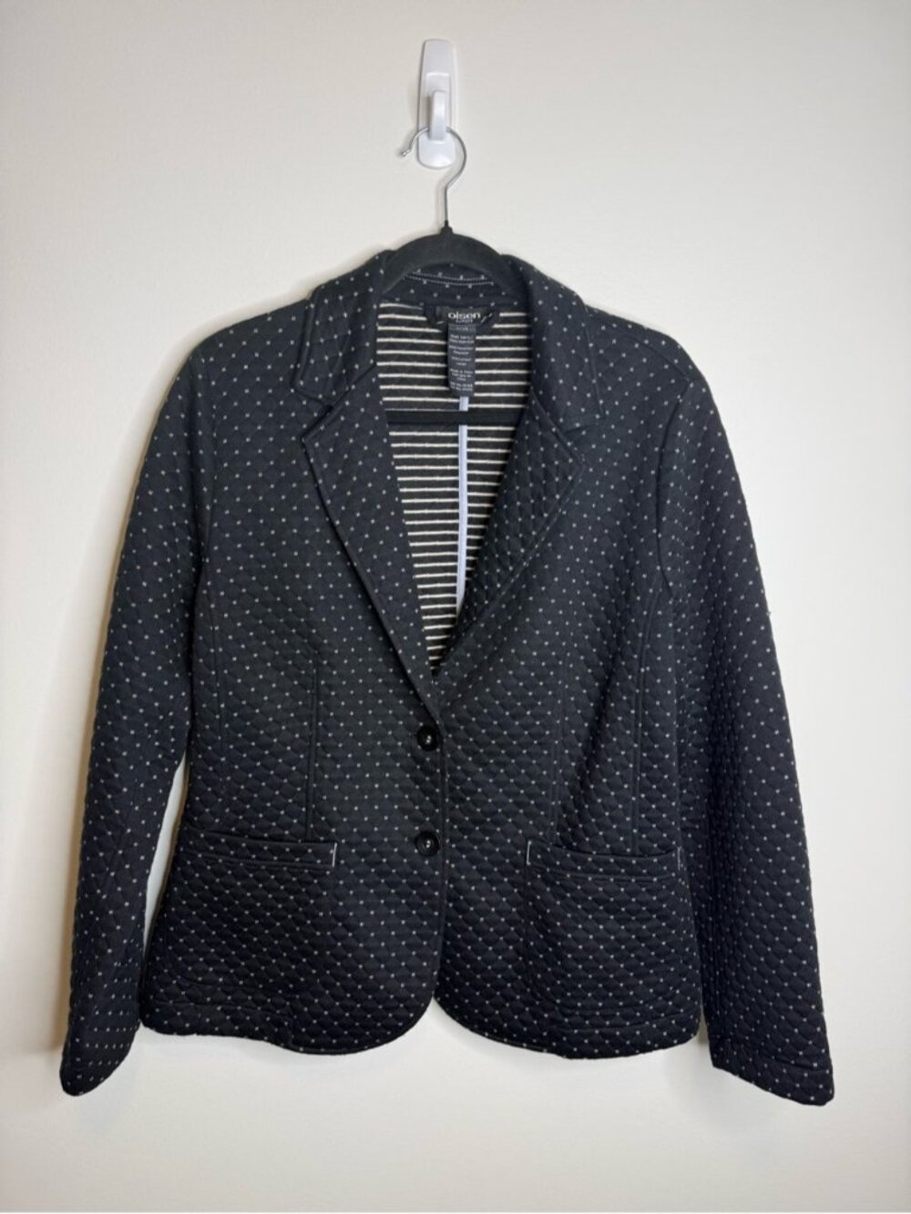 Olsen Black Quilted Dot-Pattern Blazer size large